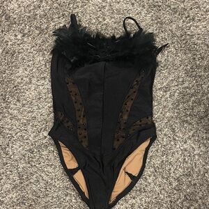 Elegant Black Feathered Women's Bodysuit